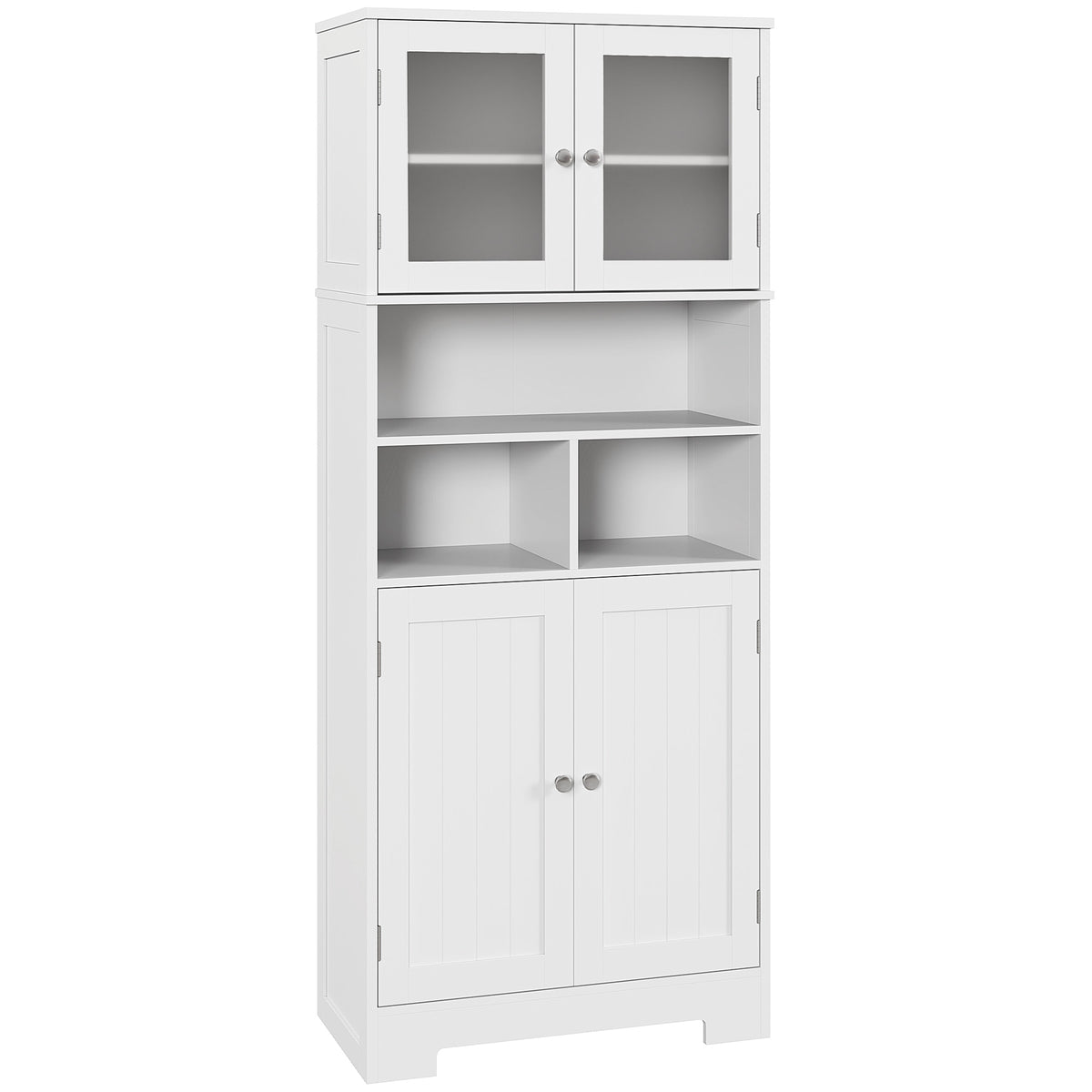 Buffet haut cuisine, armoire de cuisine, 4 portes, niches, étagères réglables, portes en verre, 60 x 30 x 145,5 cm blanc-0