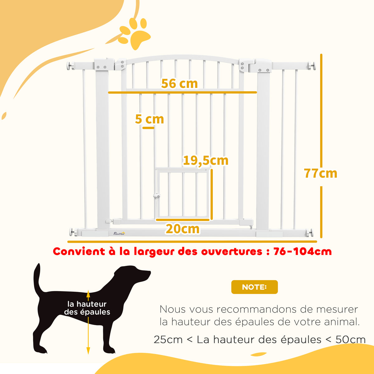 Barrière de sécurité chien système de double verrouillage montage par pression ou perçage largeur 76-104 cm blanc-2