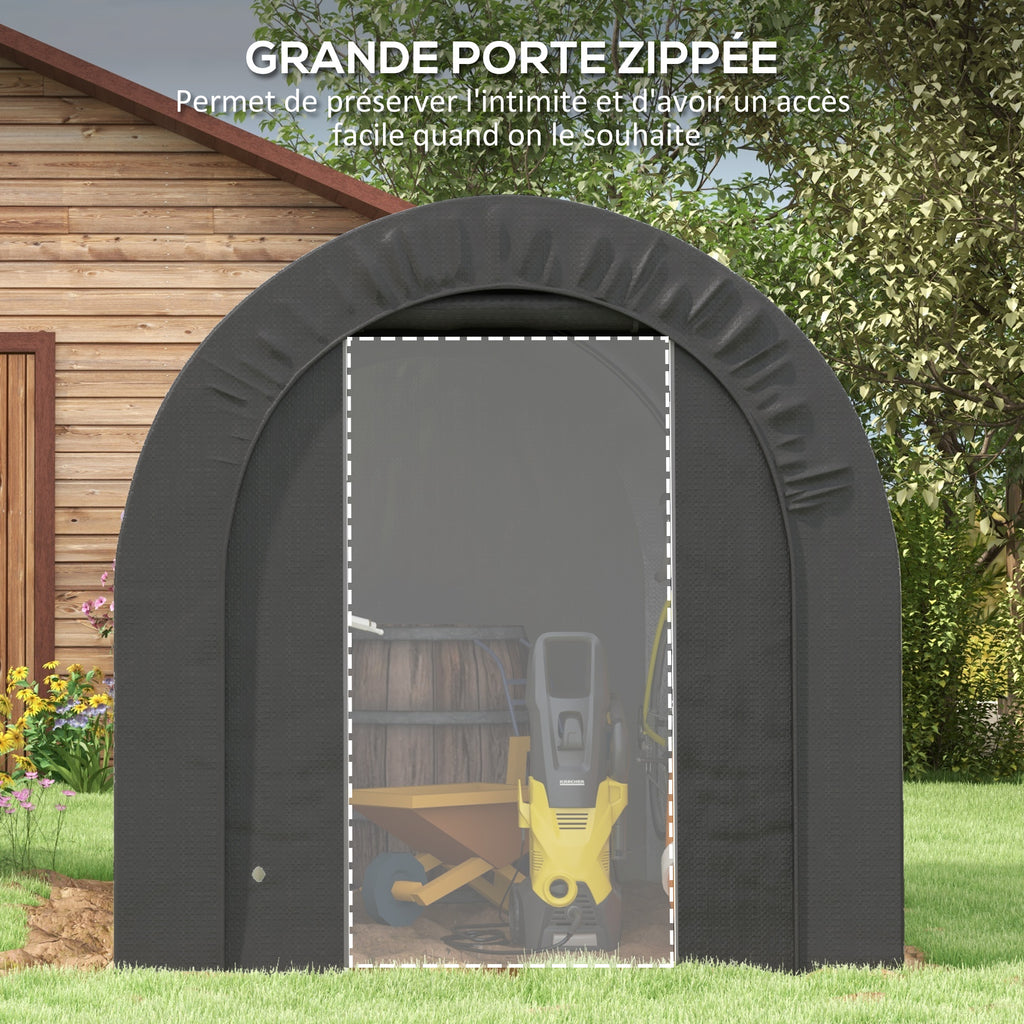 Abri de jardin tente de rangement extérieur abri de vélo garage pour vélo bâche en PE métal 2,4 x 1,8 x 1,9 m gris foncé-5