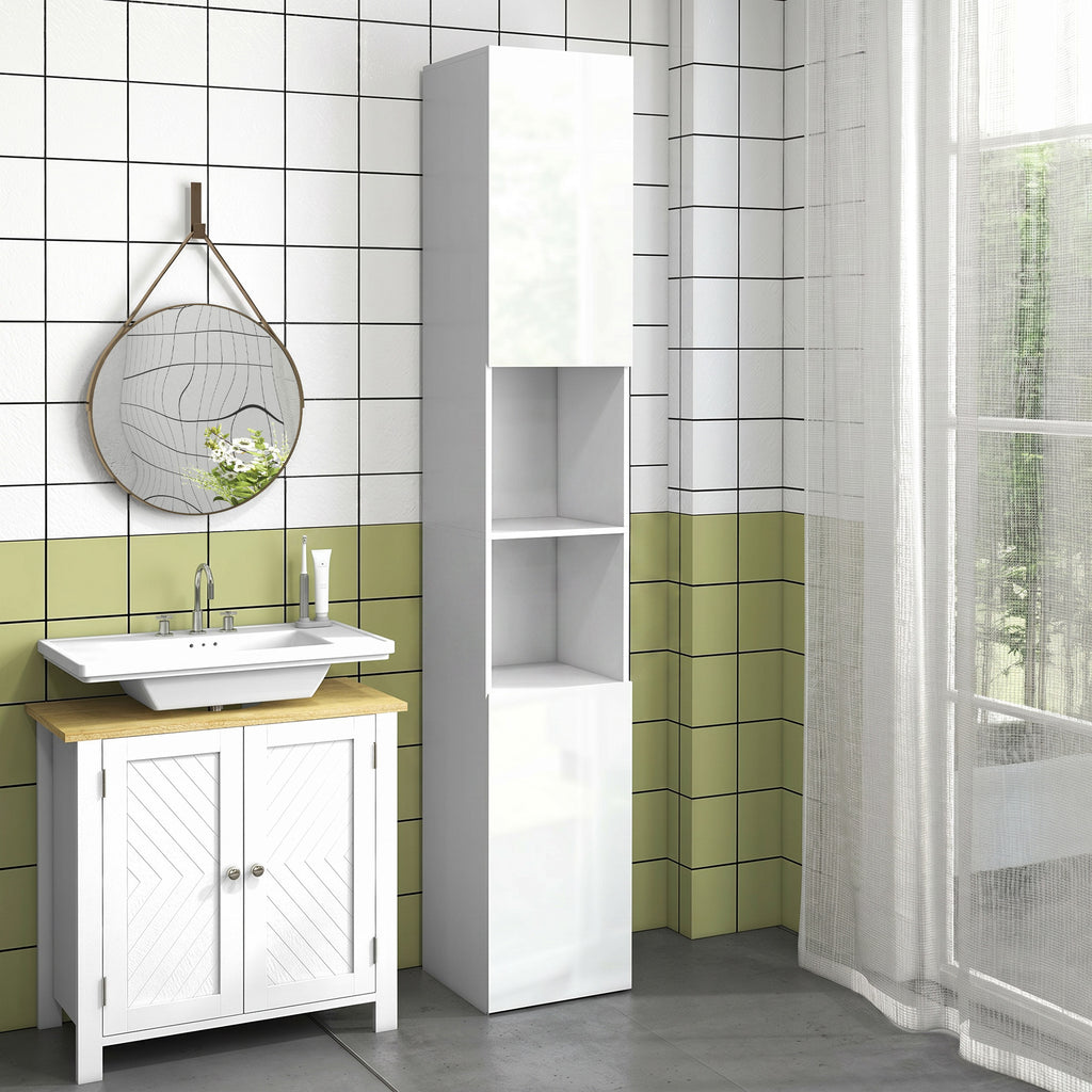 Meuble colonne de salle de bain 2 placards avec étagères réglables + 2 niches 30 x 30 x 181,5 cm blanc-1