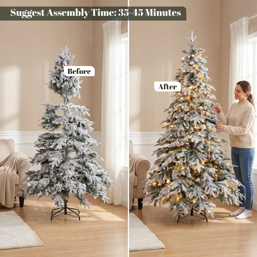 Sapin de Noël Artificiel 180 cm Arbre de Noël Lumineux Enneigé, Branches Articulées, Lumière 350 LEDs, Vert et Blanc-7