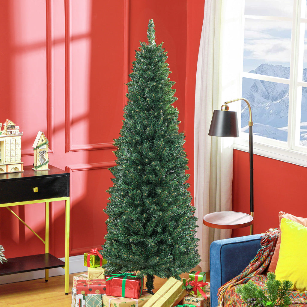 Sapin de Noël Artificiel 180 cm Arbre de Noël Slim avec support en acier pliable, 479 branches épines Vert-1