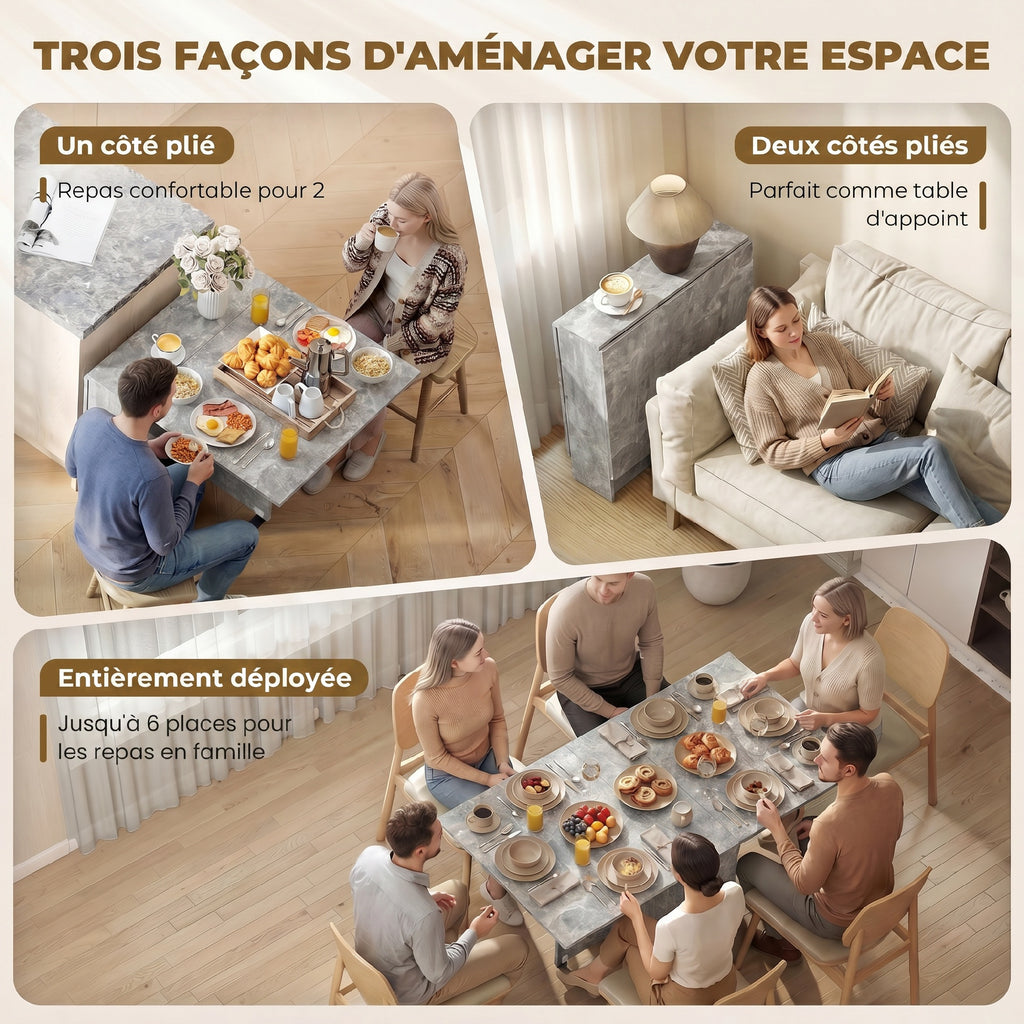 Table pliante de cuisine salle à manger amovible sur roulettes 75L x 140l x 74H cm 2 étagères intégrées en bois-3