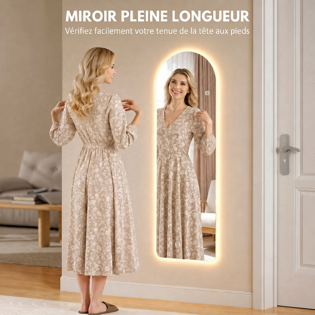 Grand miroir mural 120 x 40 cm avec éclairage LED miroir arqué, intensité variable et 3 couleurs d'éclairage transparent-3