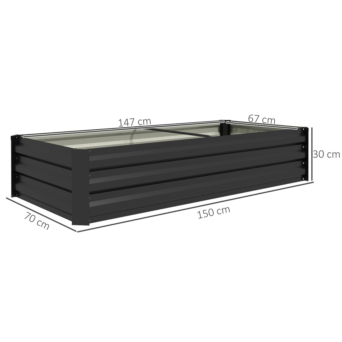 Jardinière rectangulaire potager de jardin bac à fleurs en acier avec bordure de sécurité et fond ouvert noir-2