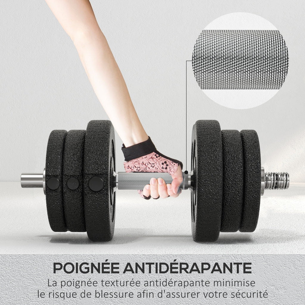 Ensemble d'haltères courtes total 25 kg dumbbell paires poids réglable - barres incluses acier polyuréthane noir-4