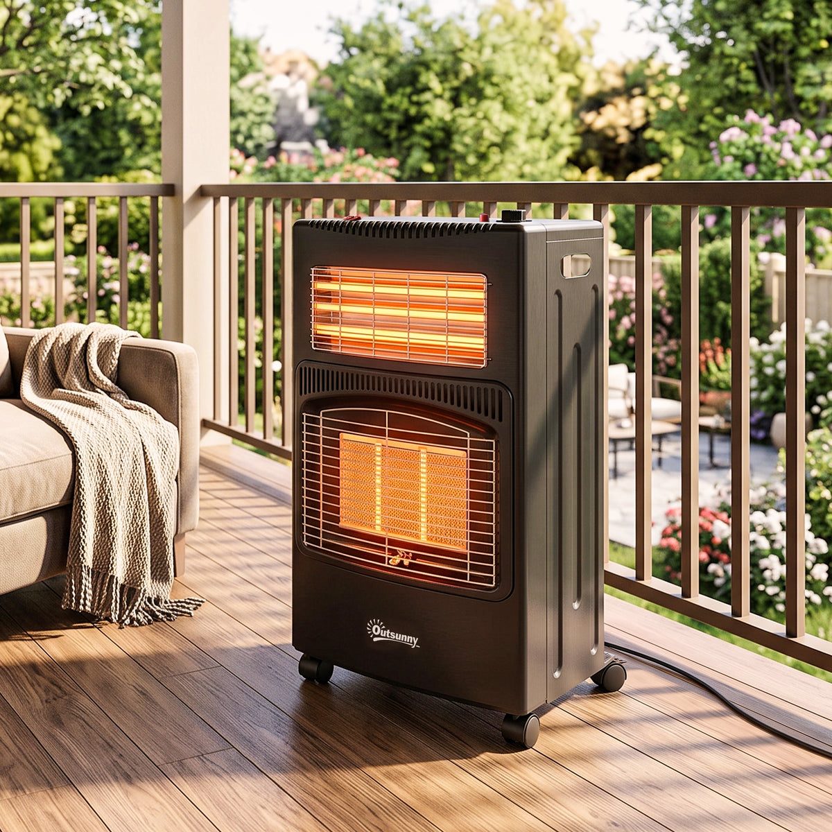 Chauffage d'Appoint Gaz et Électrique 4200W/1200W Infrarouge Pliable 3 Niveaux 2 Freins Sécurité ODS 45x42x75cm Noir-1