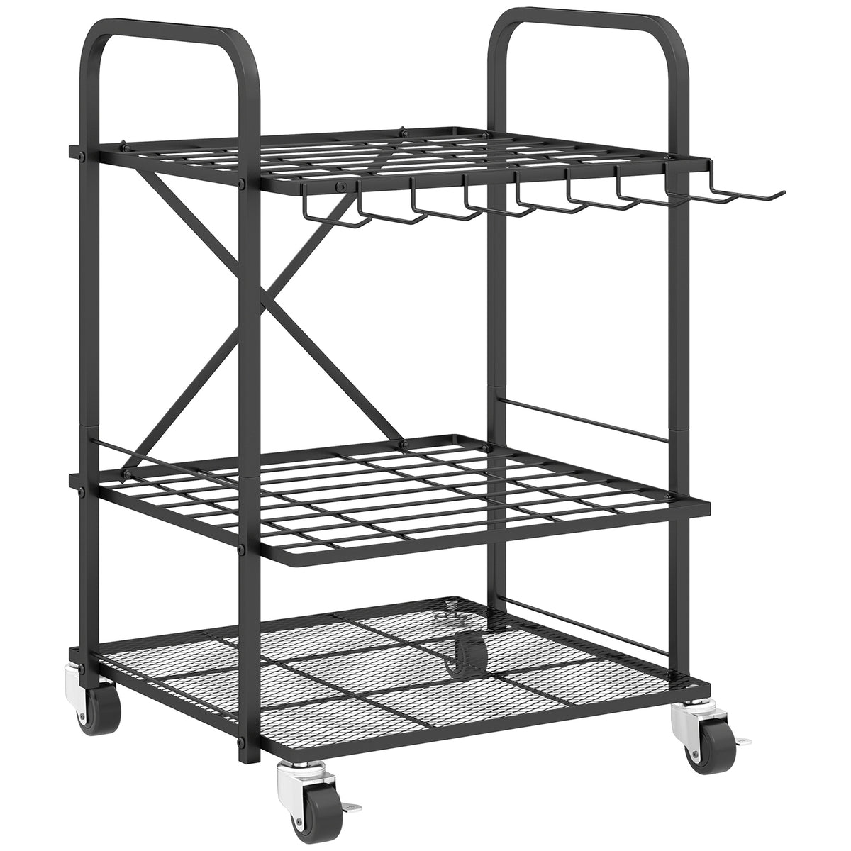 Organisateur d'outils de jardin, support à outils de jardin 40 compartiments à 2 niveaux avec roues 57 x 48 x 70 cm noir-0