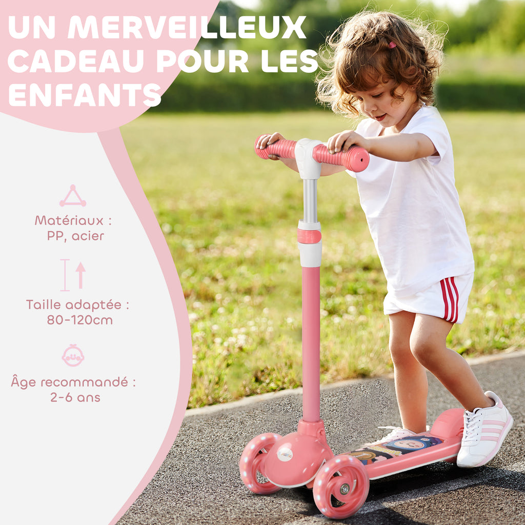 Trottinette enfant 3 Roues Lumineuses LED Hauteur Guidon réglable frein à Friction arrière de 2 à 6 ans Rose-6