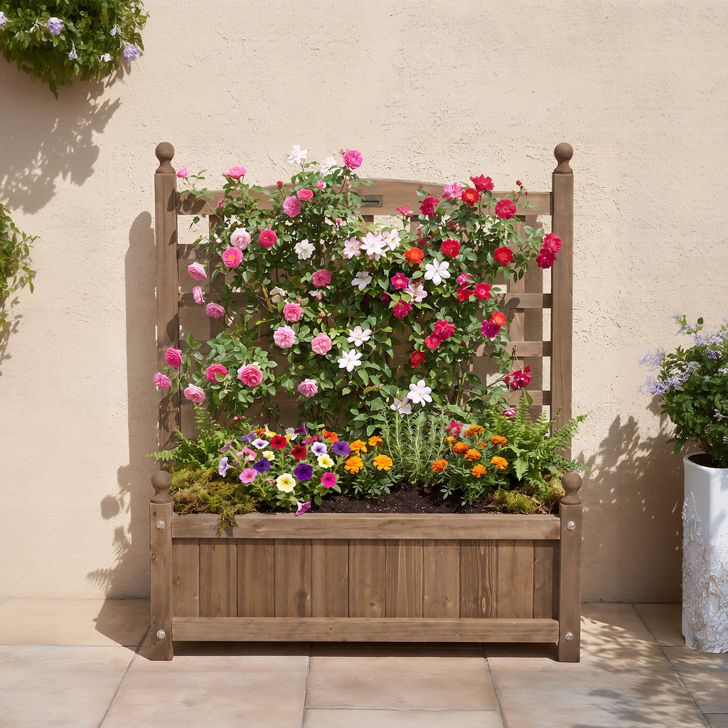 Jardinière avec treillis bac à fleurs jardinière sur pied 64 x 28 x 75 cm inserts d'irrigation bois massif-7