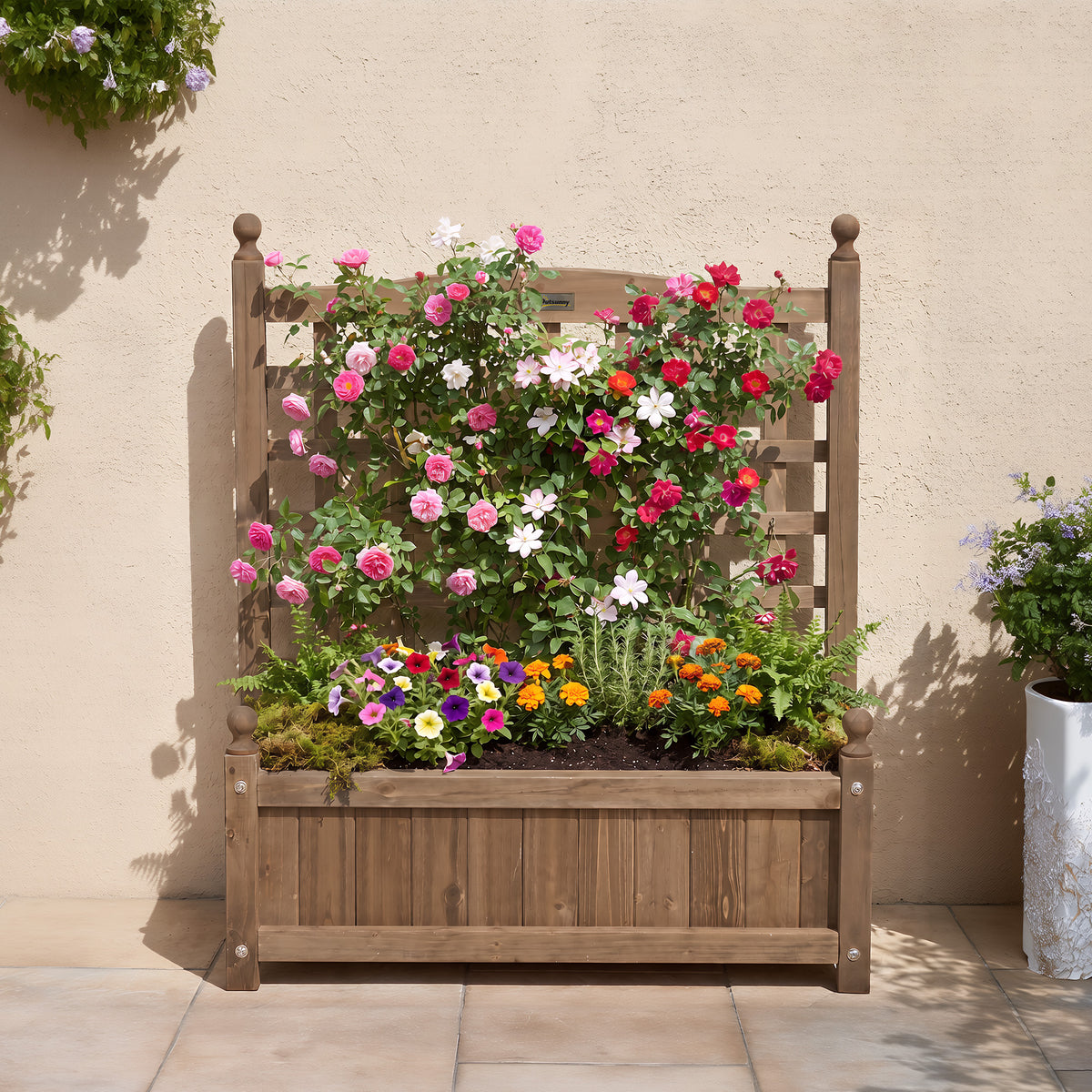 Jardinière avec treillis bac à fleurs jardinière sur pied 64 x 28 x 75 cm inserts d'irrigation bois massif-7