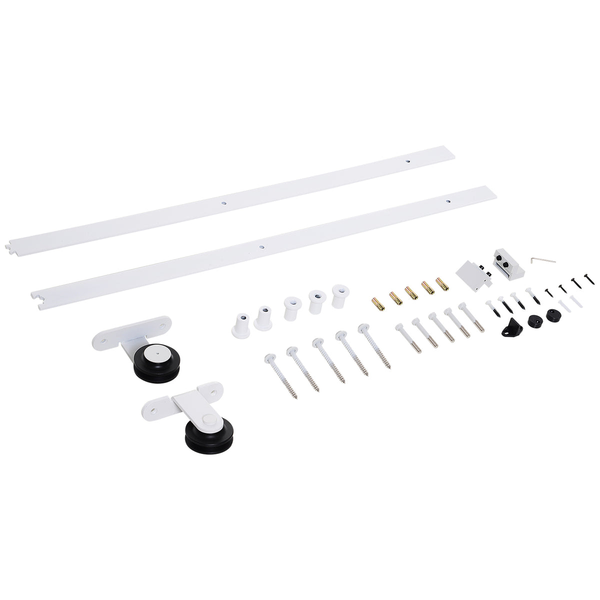 Kit de porte coulissante quincaillerie grange à porte coulissante en acier au carbone longueur de rail 183 cm blanc-5