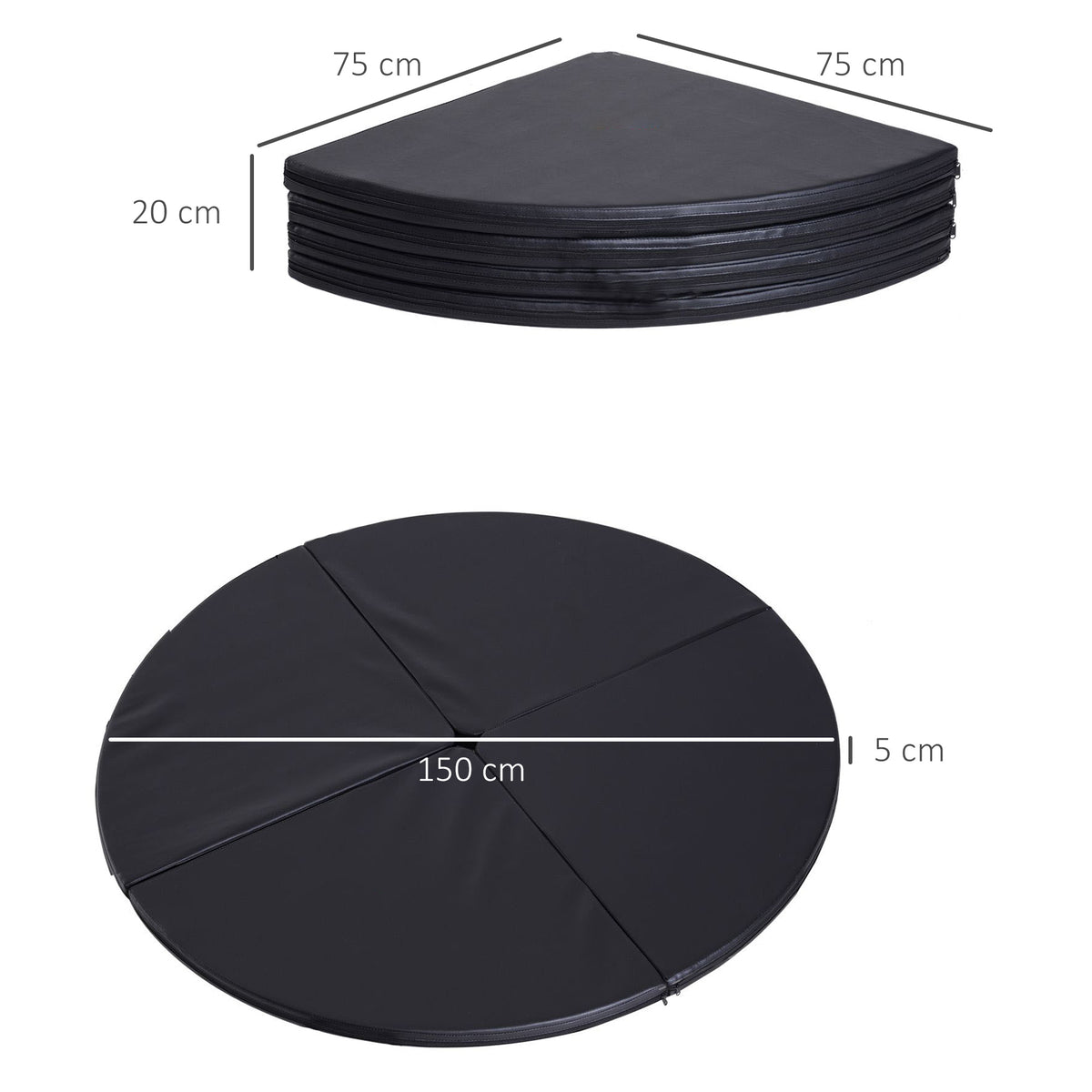 Tapis de pole dance pliable pole dance mat  Ø 150 cm épaisseur 5 cm revêtement plastique noir-2