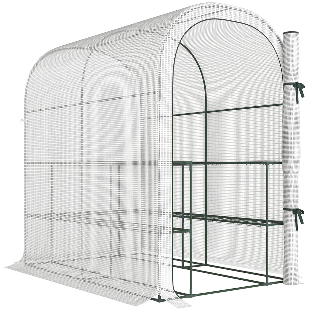 Serre de jardin avec étagères, 123x187x189cm, petite serre avec porte enroulable, bâche PE haute densité 140 g/m², blanc-0