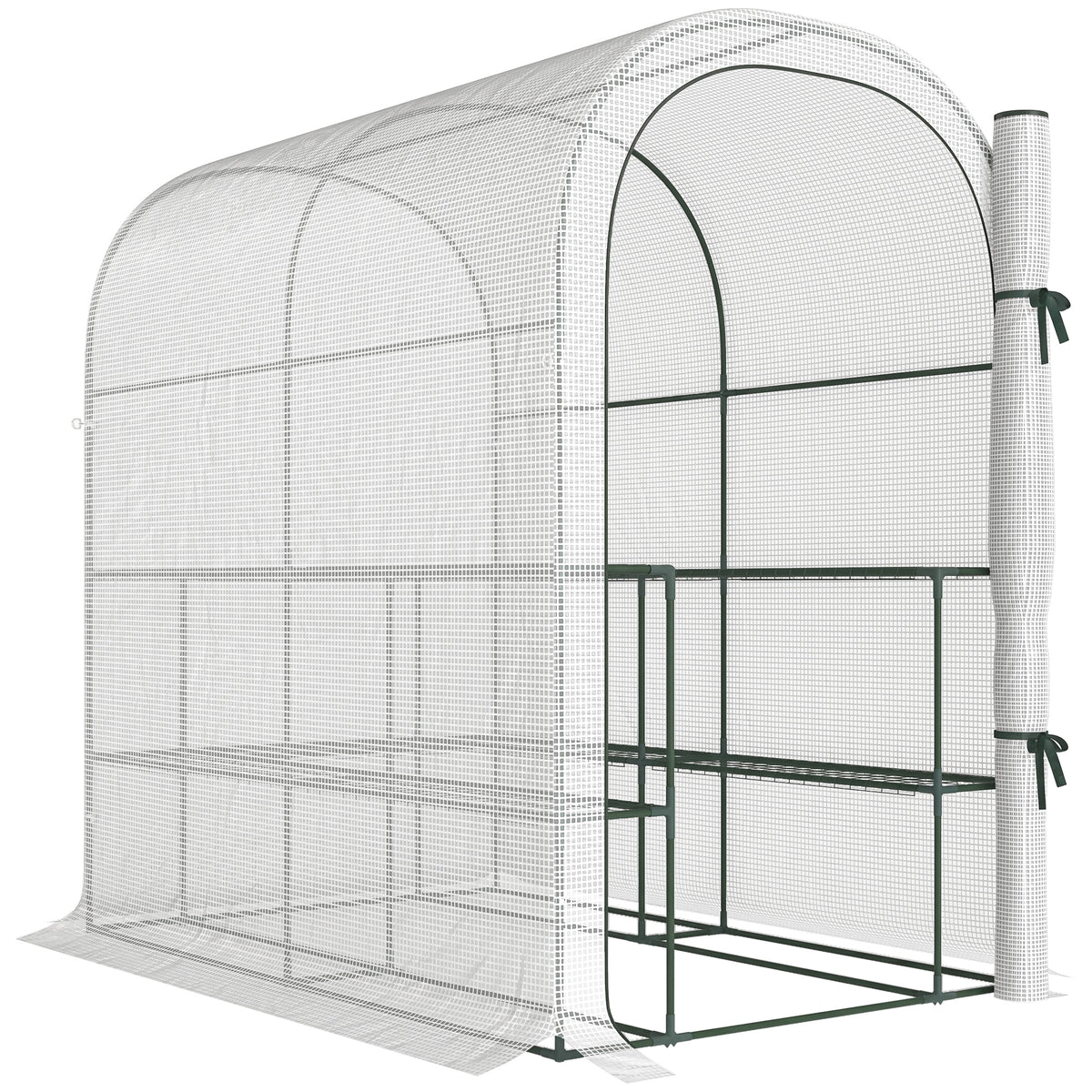 Serre de jardin avec étagères, 123x187x189cm, petite serre avec porte enroulable, bâche PE haute densité 140 g/m², blanc-0
