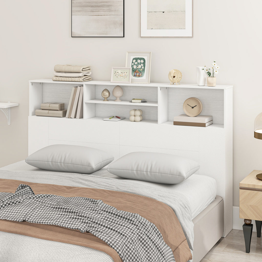 Tête de lit sur pied avec rangements, accessoire de lit 4 compartiments ouverts, 160 x 20,2 x 108,2 cm, blanc-1