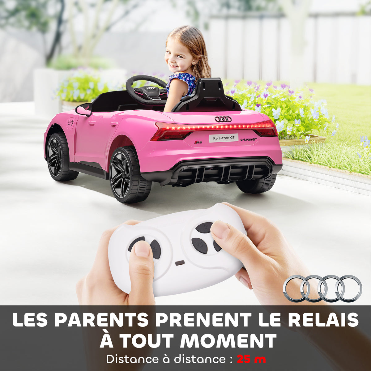 Voiture véhicule électrique enfant 12 V - télécommande parentale - effets sonores, lumineux - Audi RS E-tron GT rose-4