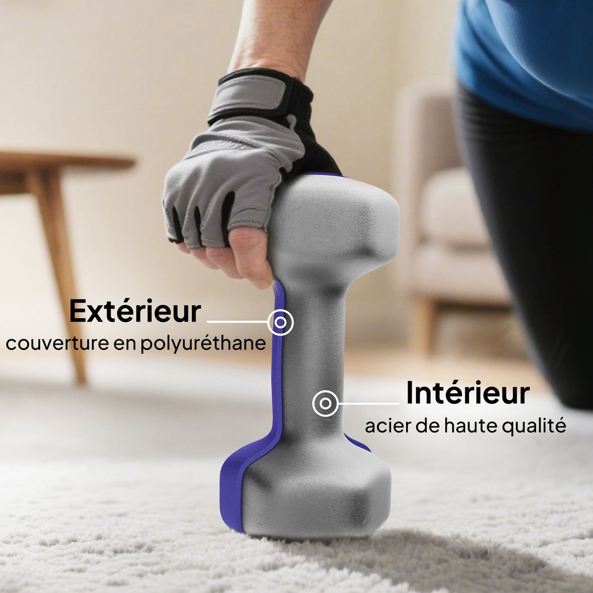 Ensemble d'haltères hexagonaux total 20 kg lot de 8 haltères courts de gym avec revêtement en polyuréthane multicolore-6