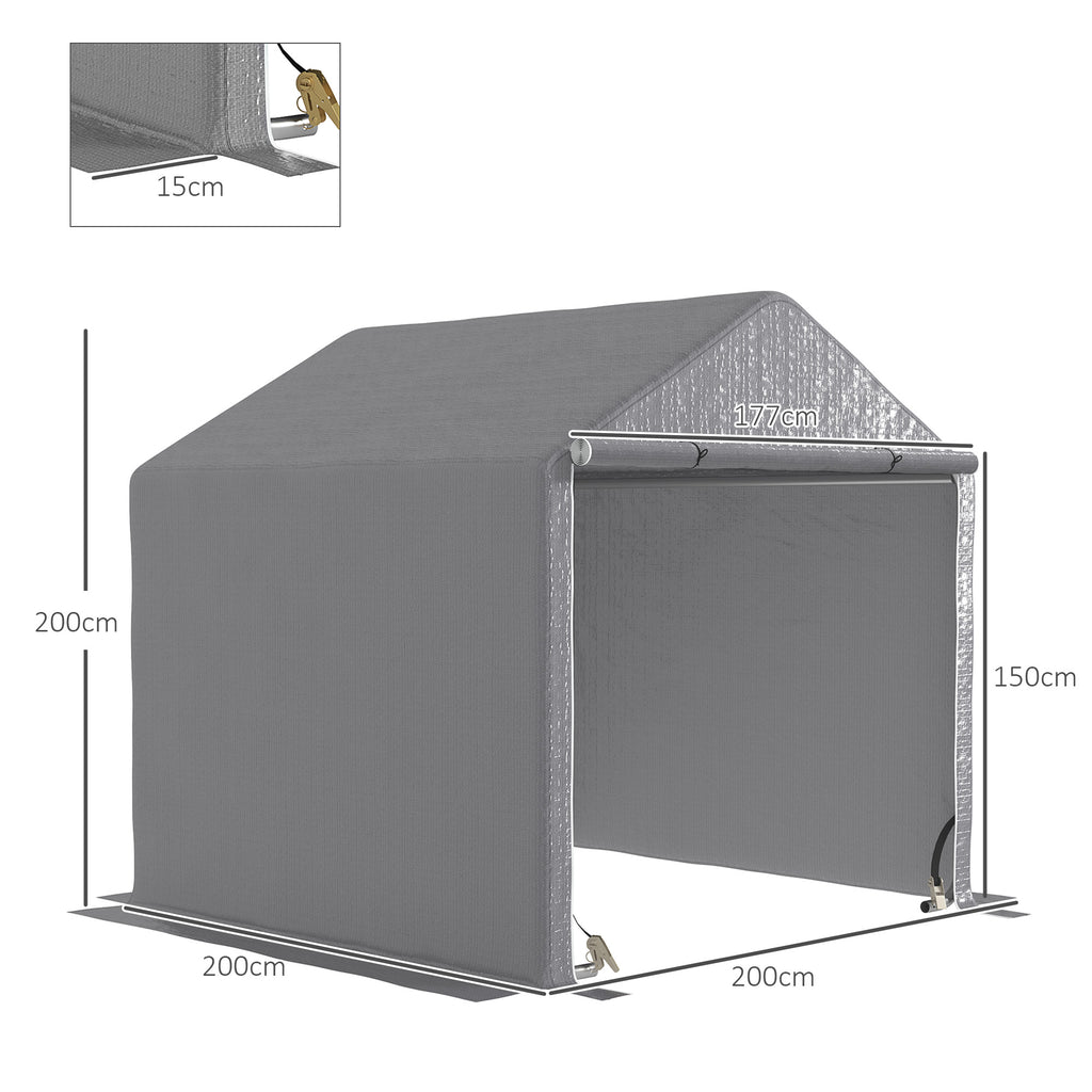 Abri de jardin 2 x 2 x 2 m abri vélo extérieur avec cadre en acier galvanisé, imperméable et résistant aux UV - gris-2