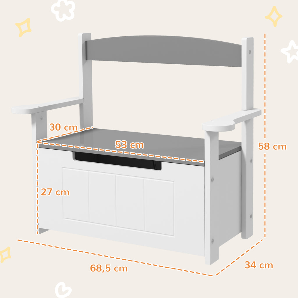Coffre à jouets pour enfants 2 en 1 et banc avec dossier et accoudoirs - vérin pneumatique 68,5L x 34l x 58H cm-2