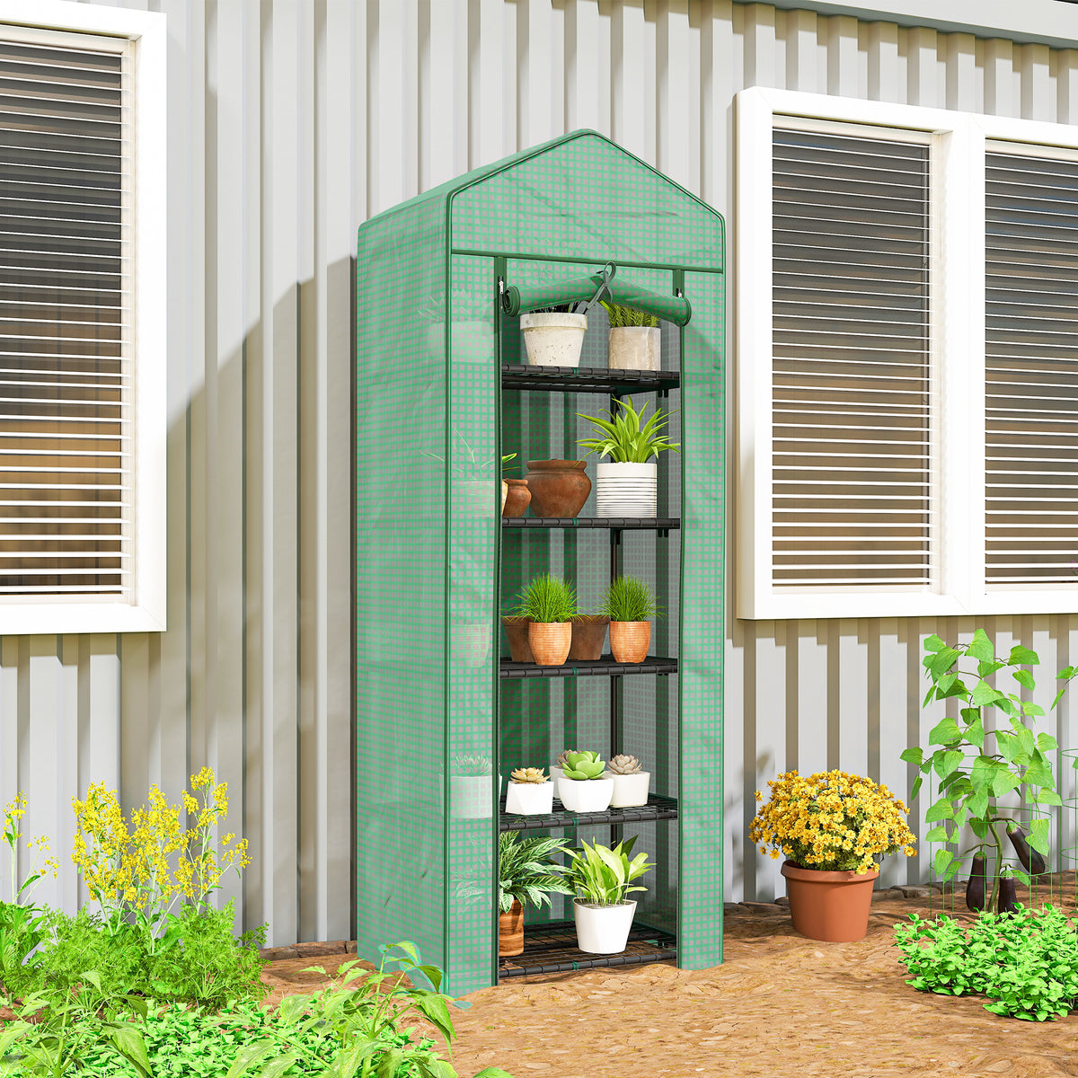 Serre de jardin balcon étagère serre 5 niveaux 0,69 x 0,49 x 1,93 m acier bâche amovible PE vert-1