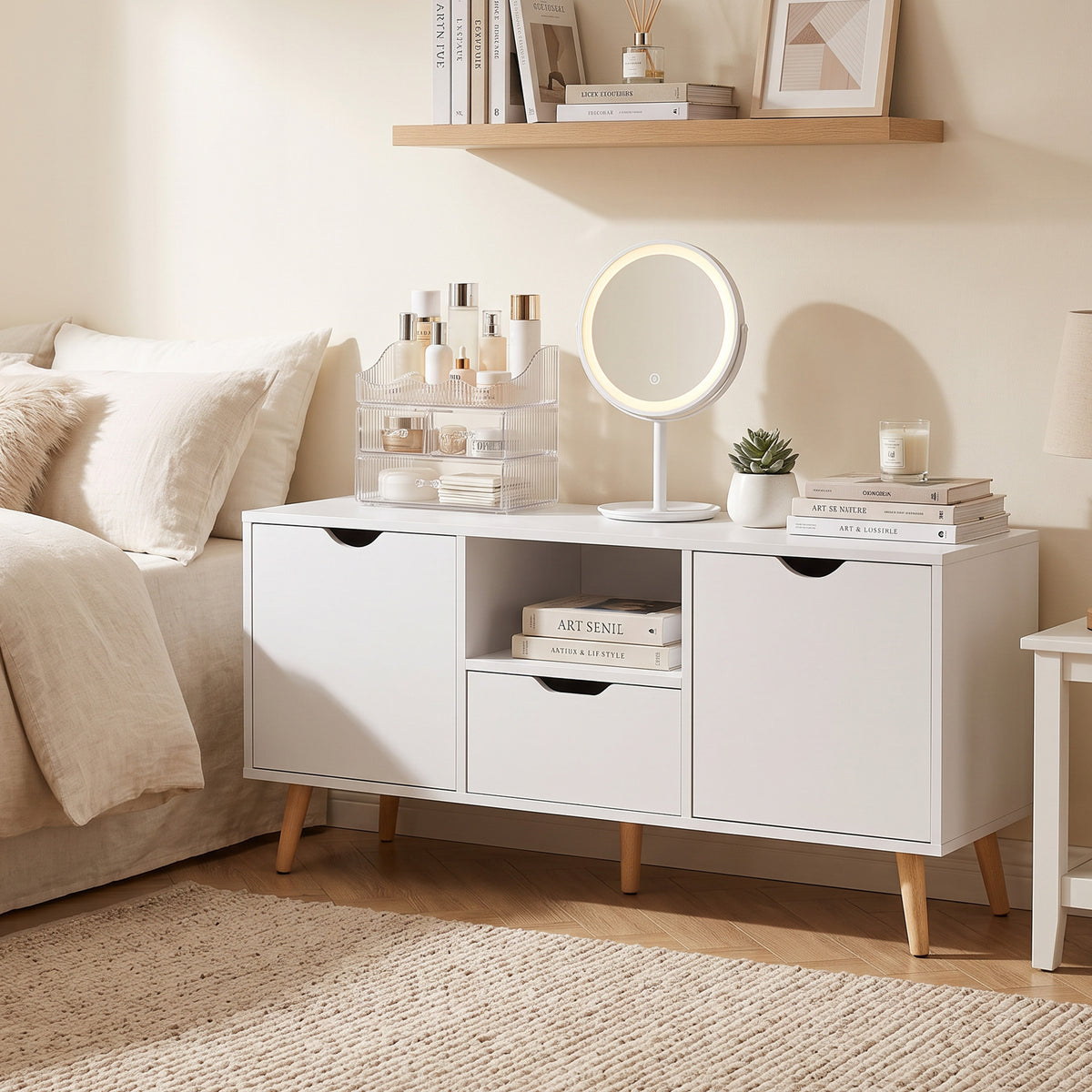 Meuble TV Banc TV Buffet bas Meuble de rangement sur pied avec 2 placards en Bois pour Chambre Salon-7