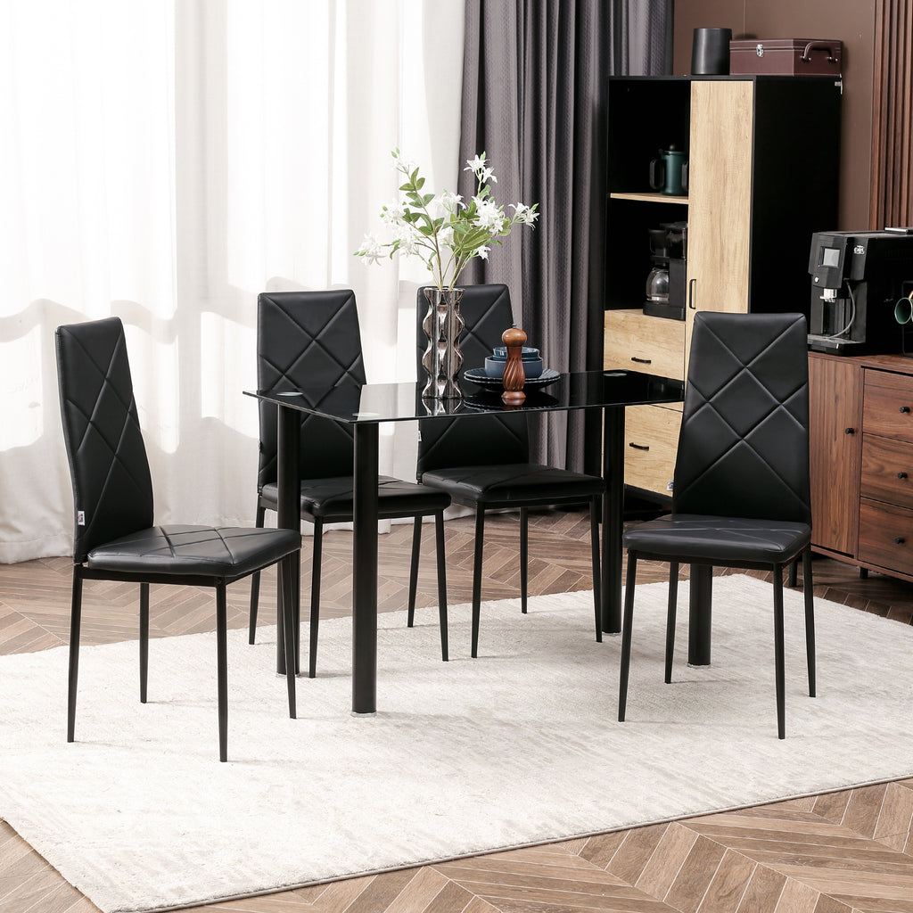 Lot de 4 chaises de salle à manger avec dossier haut, revêtement synthétique et pieds en acier, noir-1