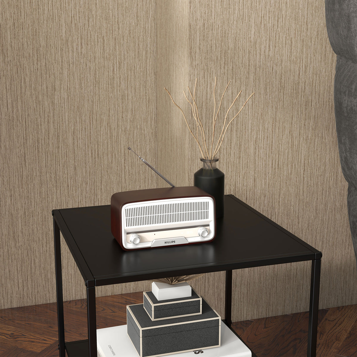 Table basse d'appoint carrée style industriel en métal noir avec une étagère - 40 x 40 x 45 cm noir-5