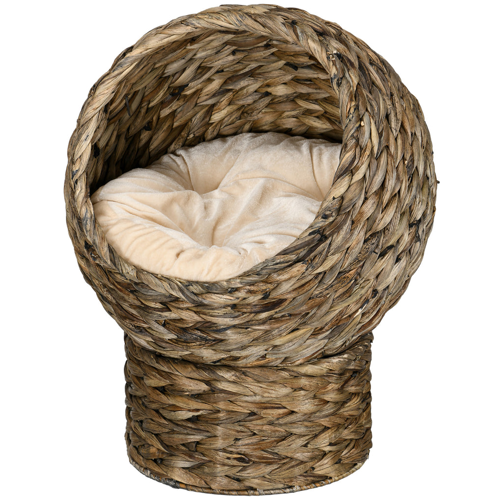 Panier lit surélevé pour chat, niche grotte cosy grand confort, dim. 40L x 37l x 51H cm coussin moelleux beige inclus-9