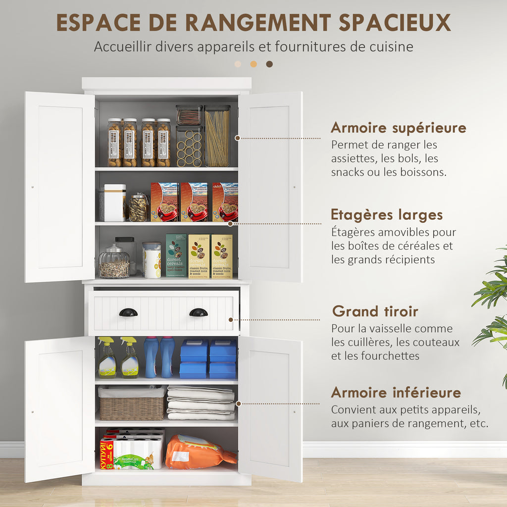 Armoire de cuisine buffet cuisine multi-rangements étagères réglables 4 portes grand tiroir 76,2 x 40,2 x 183 cm blanc-3