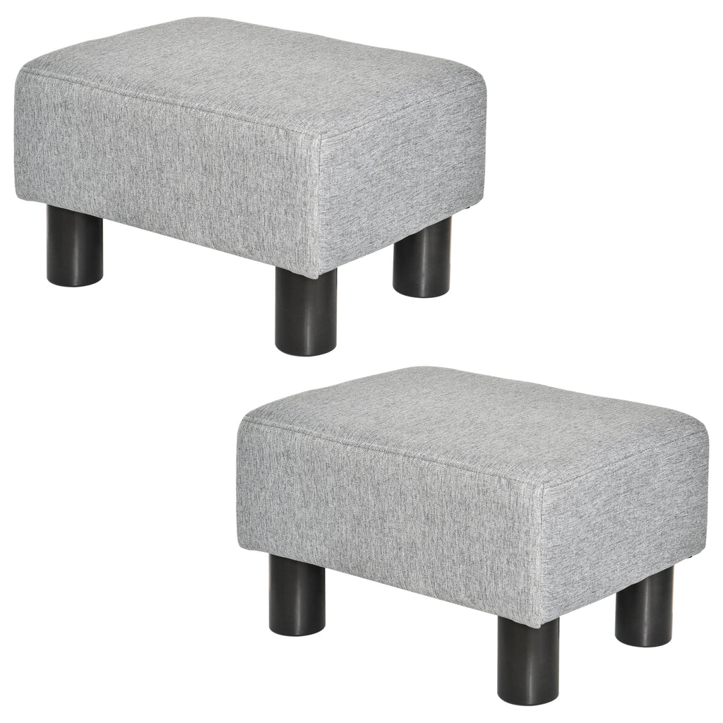 Lot de 2 poufs repose-pied tabouret bas en tissu de lin capacité de charge 150 Kg 40 x 30 x 24 cm gris-0