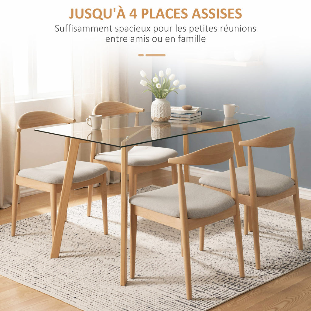 Table à manger pour 4 personnes, 120x60x76cm, table de cuisine, plateau en verre trempé et pieds en acier, transparent-3