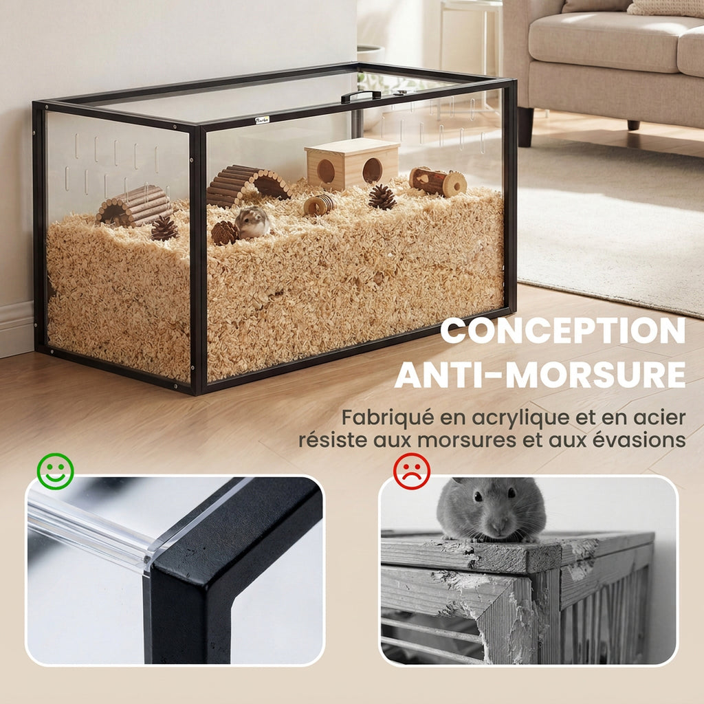 Cage pour Hamster Habitat Rongeurs Transparent de Vue Panoramique 360° Anti-Mordillage 105x51x51cm Noir-4