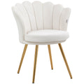 Fauteuil coquillage chaise coiffeuse fauteuil en velours fauteuil de salon avec pieds en métal doré crème-0