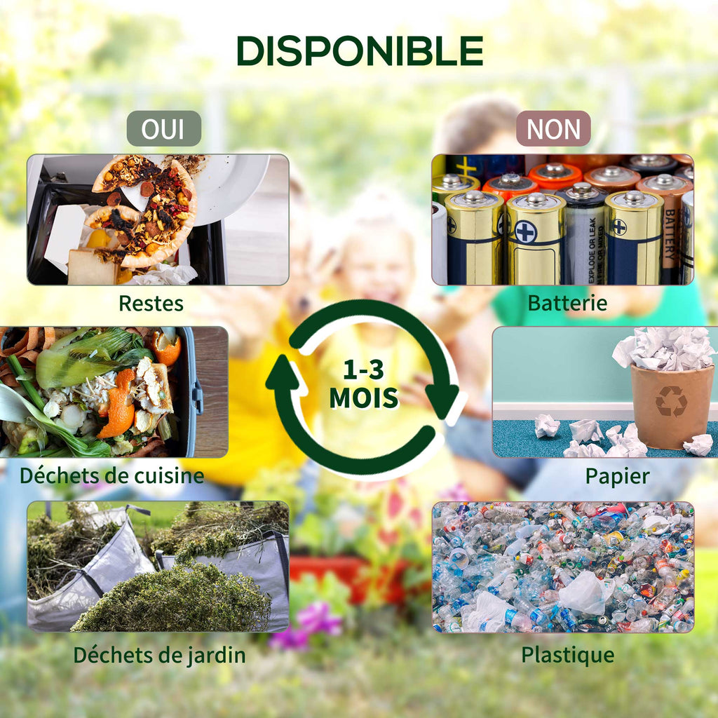 Composteur de jardin bac à compost pour déchets rotatif 360° double chambre 130 L acier PP 67 x 60 x 77 cm noir-5