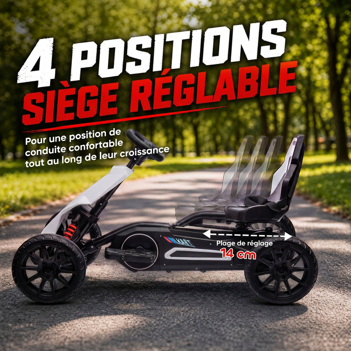 Kart électrique pour enfant 12V - Vitesse réglable 3-5km/h pour enfants de 3 à 8 ans - siège réglable - blanc-5