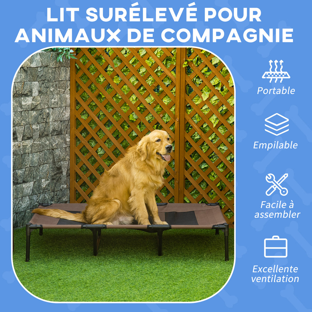 Lit sur pieds XXL pour chien chat lit de camp animal 122L x 92l x 23H cm marron clair-3