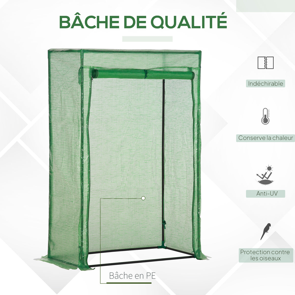Serre de jardin, serre de balcon, bâche renforcée PE, châssis en acier, porte zippée enroulable, pour légumes plantes fleurs en toutes saisons intérieur et extérieur, 100 x 50 x 150 cm vert-3