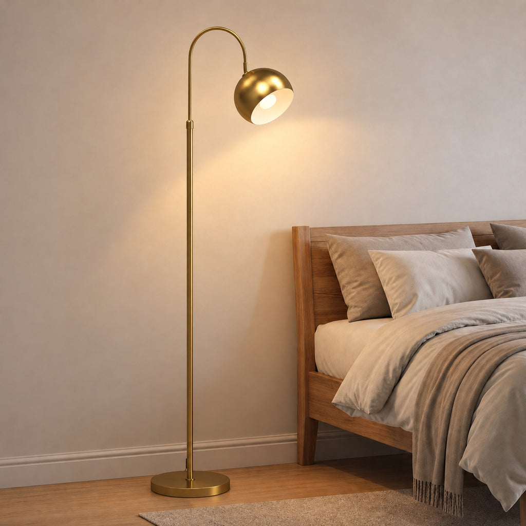 Lampadaire sur Pied Salon, Lampe sur Pied Moderne 40W, Douille E27, Hauteur Réglable, Abat‑jour Orientable, Doré-7