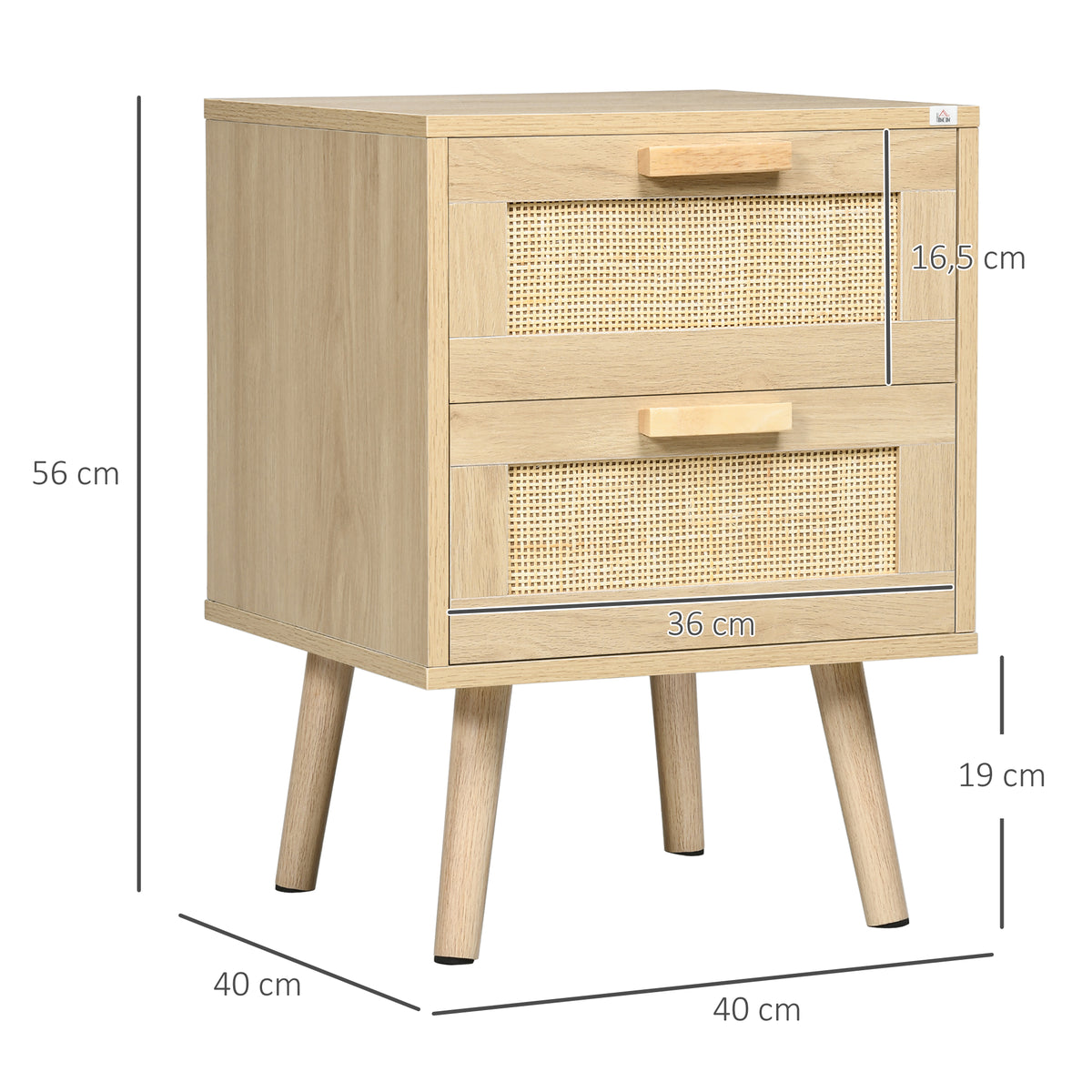 Lot de 2 tables de chevet tables d'appoint 2 tiroirs façades aspect cannage rotin style bohème 40 x 40 x 56 cm naturel-2