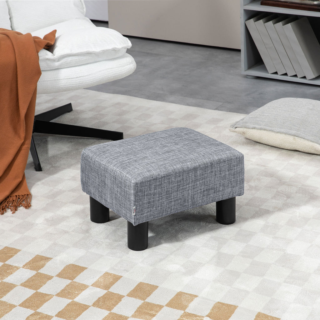 Pouf repose-pied tabouret bas en tissu de lin capacité de charge 110 Kg 40 x 30 x 24 cm gris-1