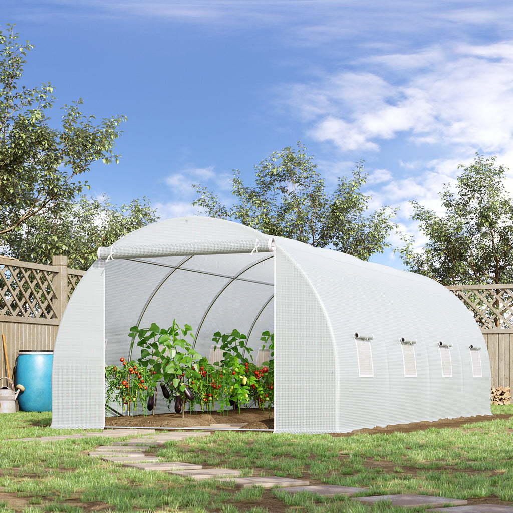 Serre de Jardin Tunnel Surface Sol 18 m² 6L x 3l x 2H m châssis Tubulaire renforcé 24 mm 8 fenêtres Blanc-1