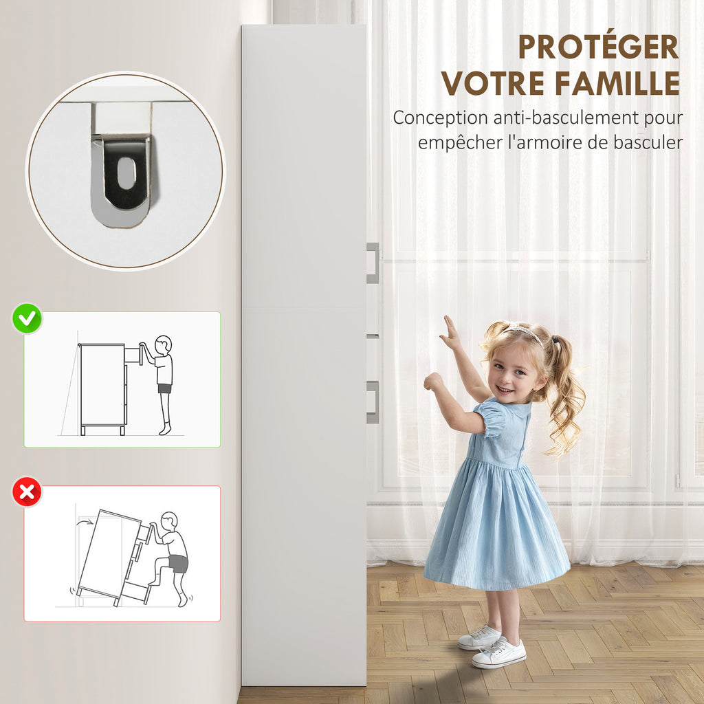 Buffet haut armoire de cuisine 4 portes 2 placards et 1 tiroir central hauteur 180 cm avec 2 étagères réglables blanc-6