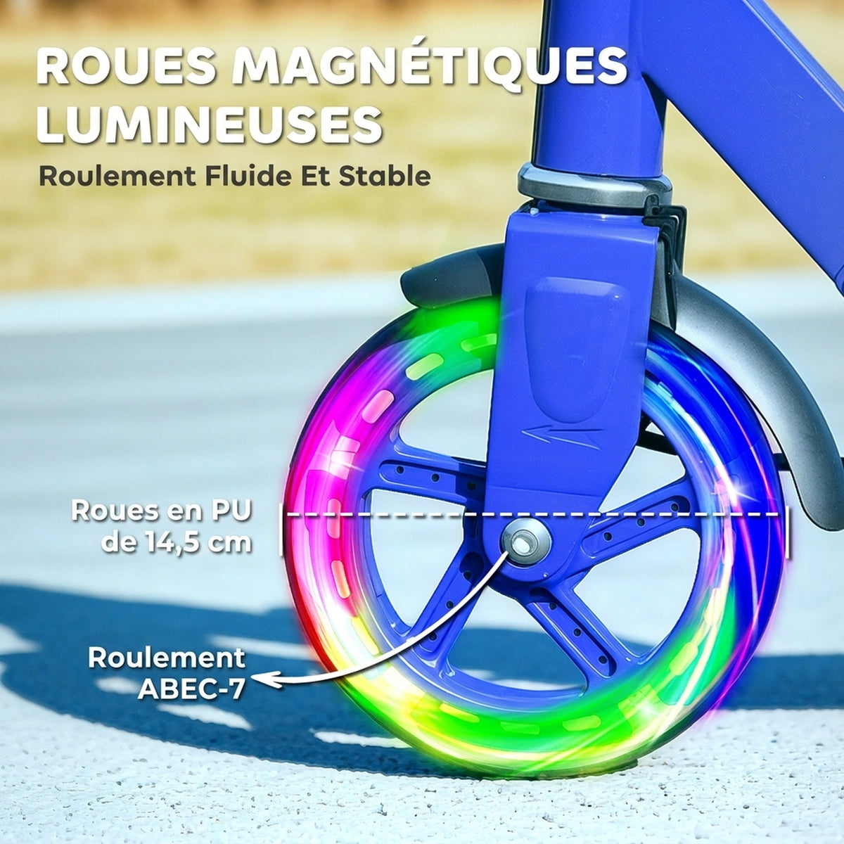 Trottinette enfants 3 à 8 ans, trottinette pliable à 2 roues LED roues lumineuses, 4 réglages en hauteur, bleu-4