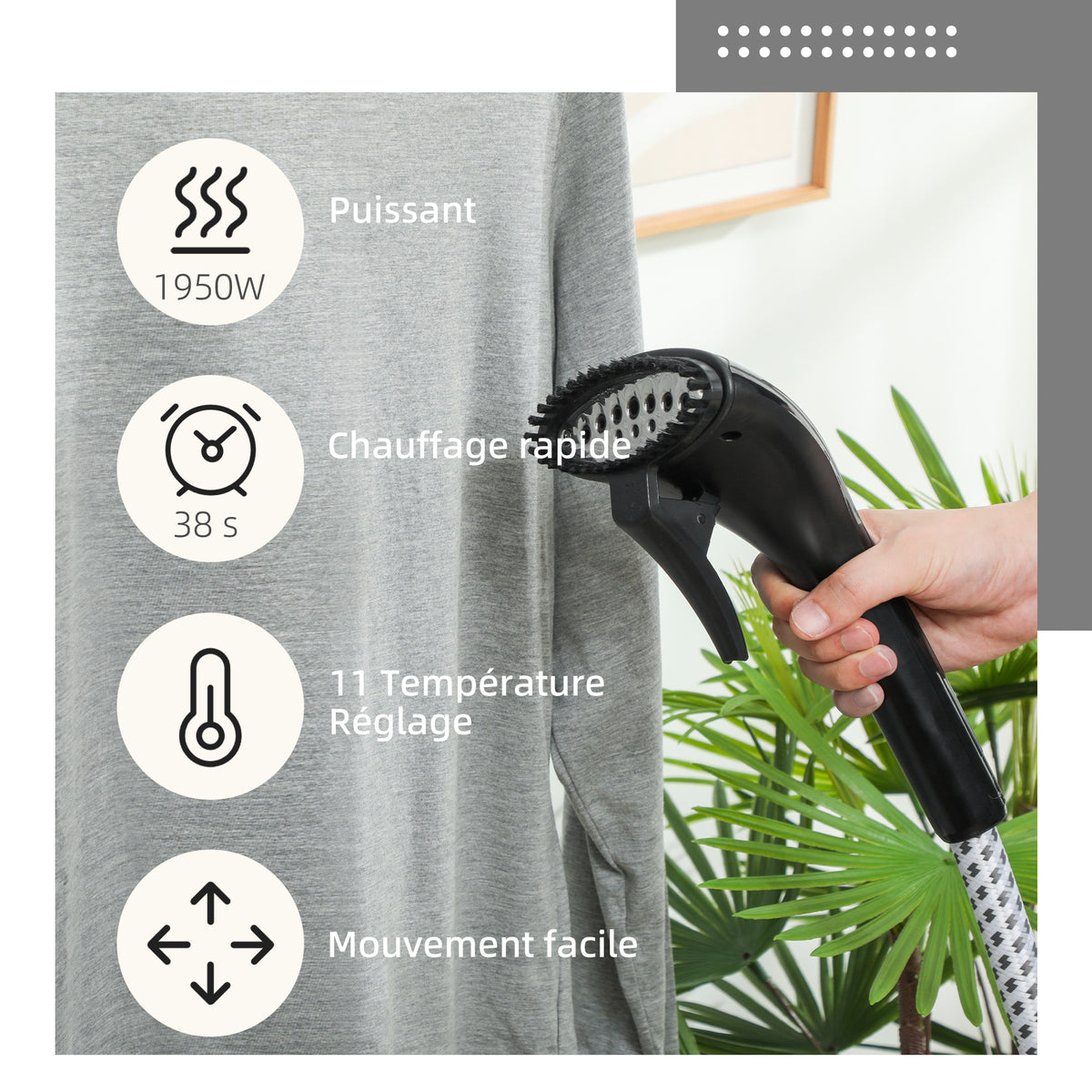 Défroisseur vapeur vertical défroisseur à vêtements 1,4 L 1950 W débit vapeur 30g/min tige telescopique noir-5