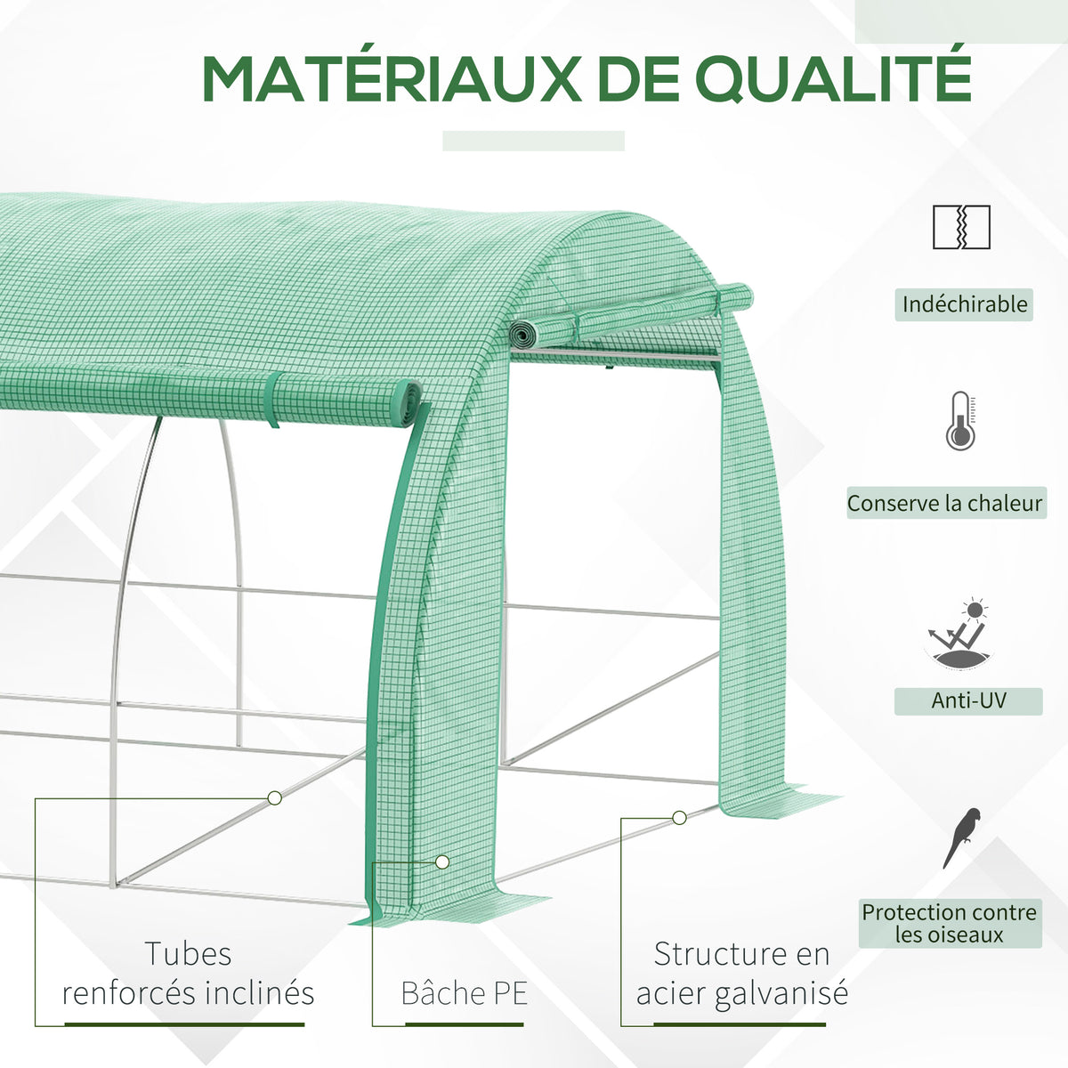 Serre de jardin serre tunnel 18 m² avec porte, parois latérales enroulables 12 fenêtres acier PE  4 x 3 x 2 m vert-6