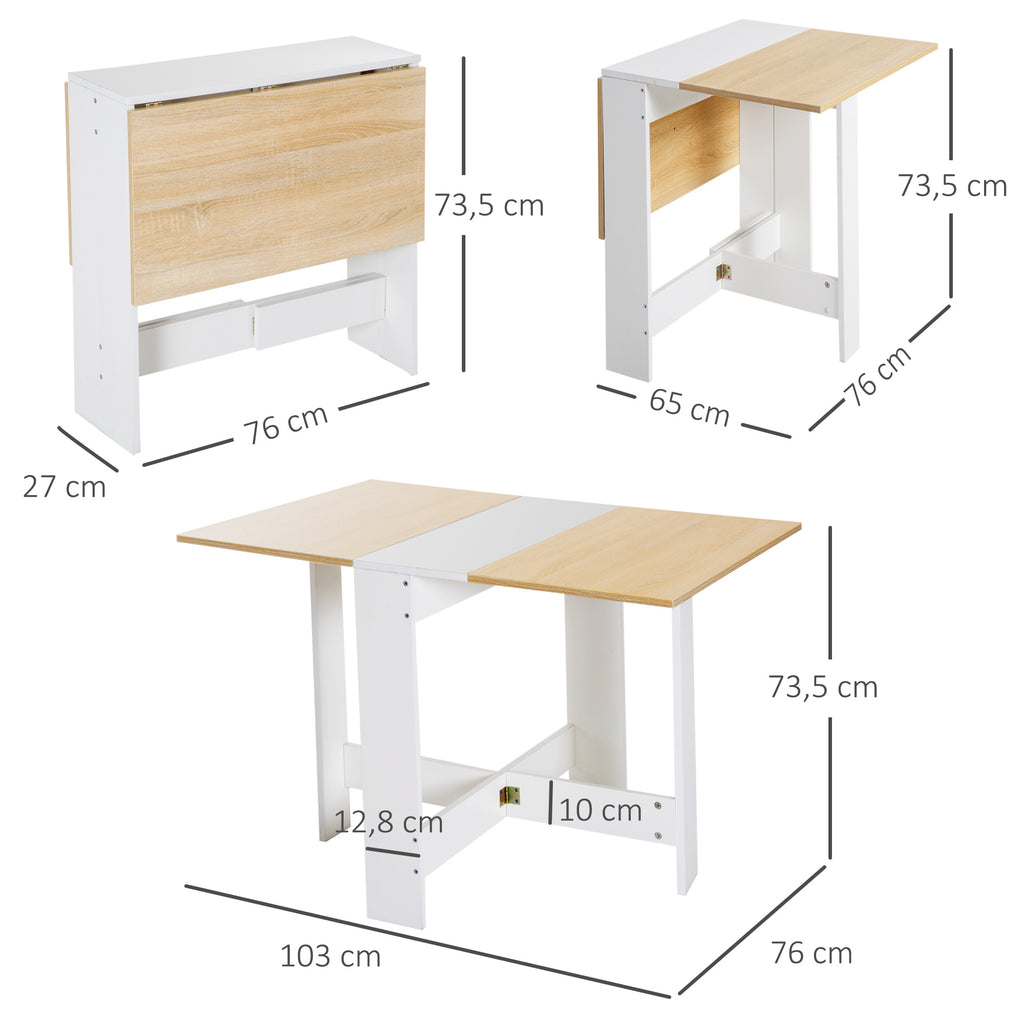 Table de cuisine pliable 103L x 76l x 74H cm en bois bicolore chêne blanc-2