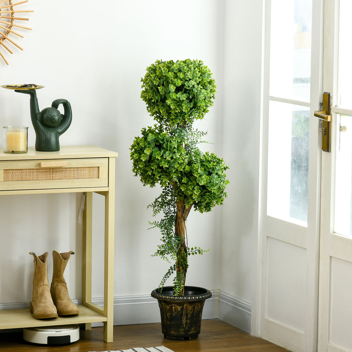 Plante artificielle arbre artificiel 3 boules de buis avec pot ciment, intérieur et extérieur, hauteur 115 cm-9