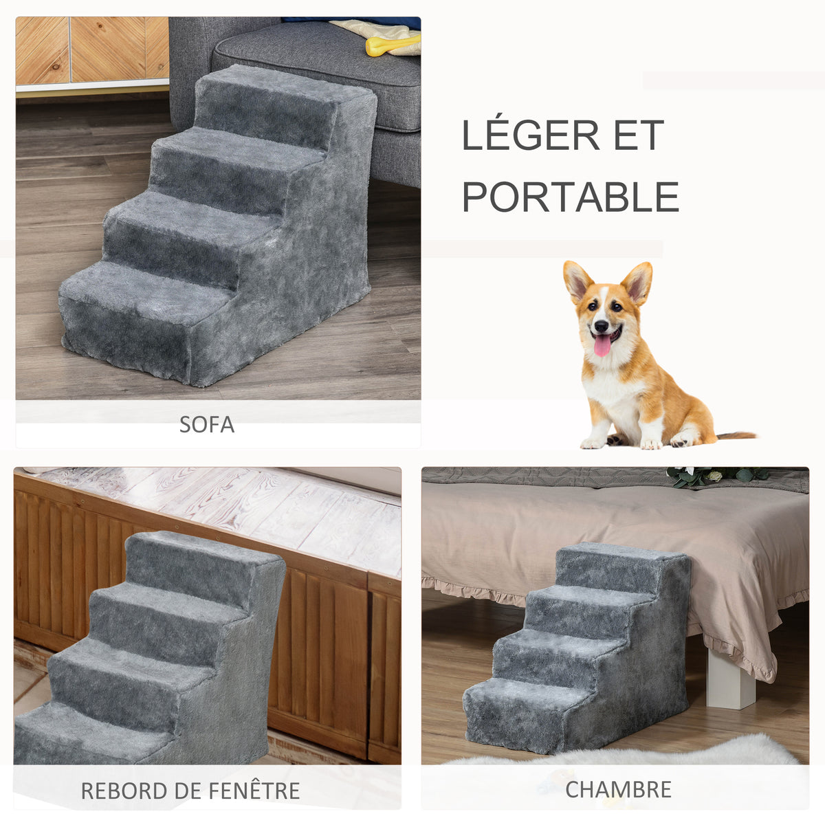 Escalier pour chien à 4 marches escalier pour chat échelle antidérapante pour animaux de compagnie-6