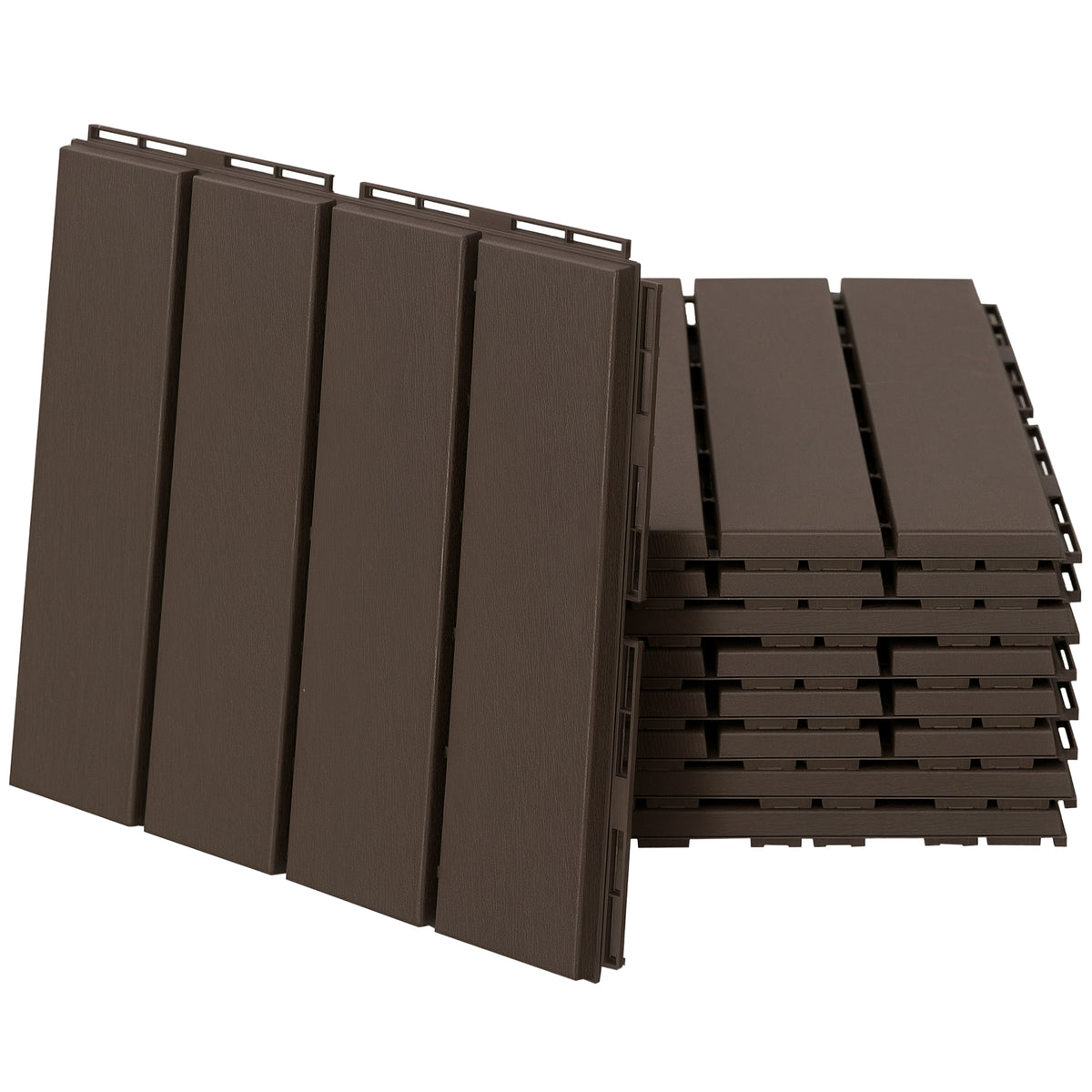 Caillebotis - Dalles terrasse - Lot de 9 - emboîtables, Installation très Simple - Petits Carreaux Composite Plastique Imitation Bois Chocolat-0